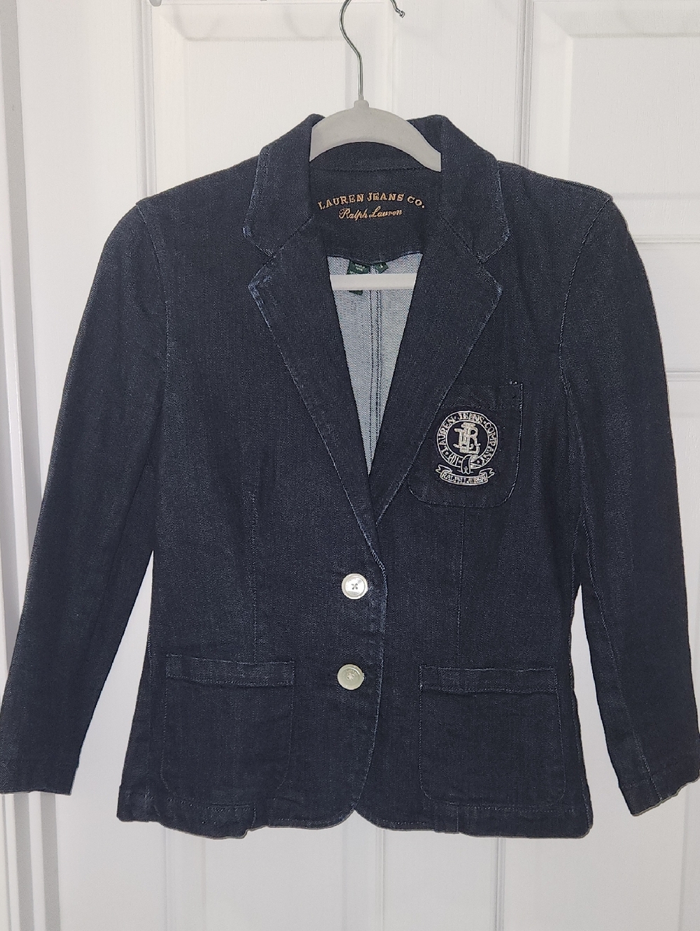 Ralph Lauren Navy Blue Denim Blazer with Crest Patch